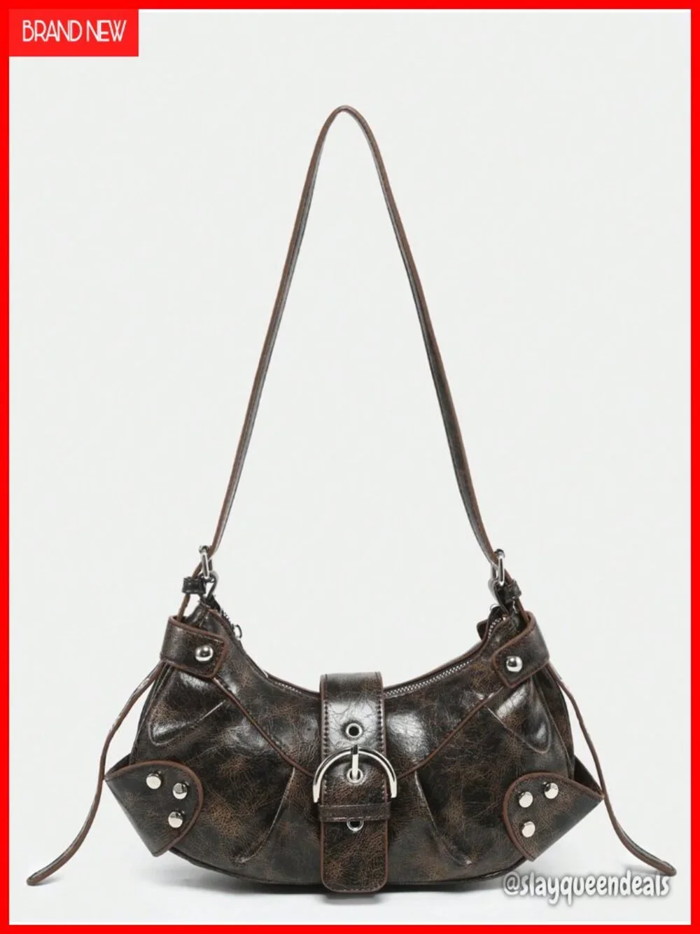 Y2K Punk Faux Leather Shoulder Bag Hobo Purse with Zipper